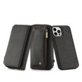 thumbnail image 3 of Wallet Case Compatible with iPhone 12/12 Pro, [2 in 1] [Magnetic Detachable] Zipper Wallet Folio Case [Crossbody & Wrist Strap] Slim Shock Back Cover with Credit Card Purse (6.1Inch) - Black, 3 of 11