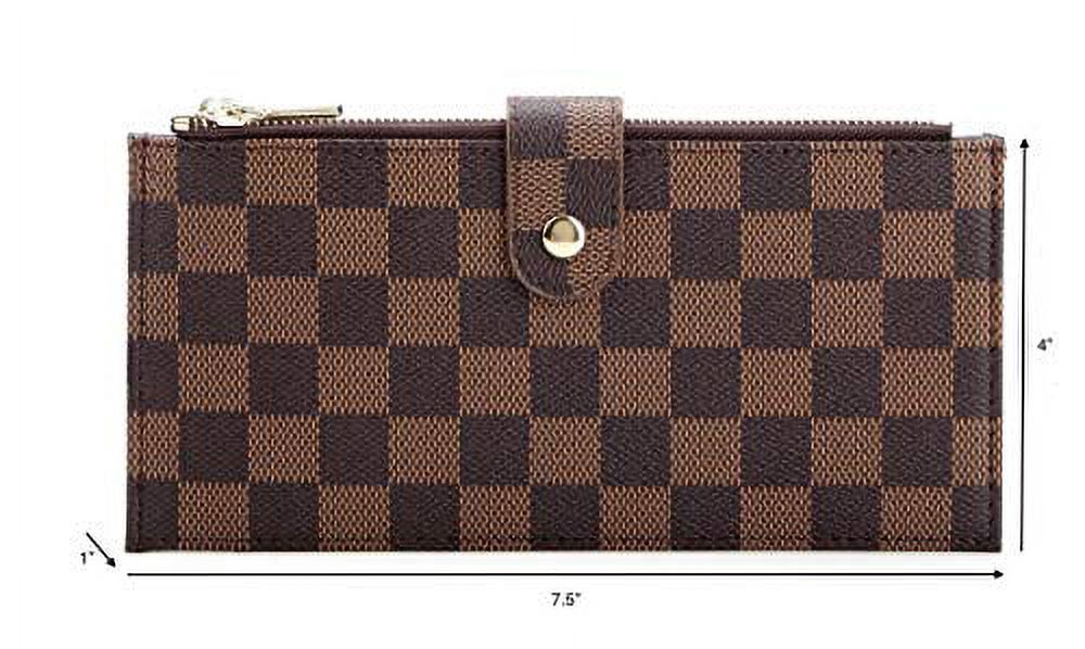 Daisy Rose Checkered Multi Card Wallet Clutch - RFID Blocking Organizer Card Holder with Zipper Pockets - Brown - image 5 of 7
