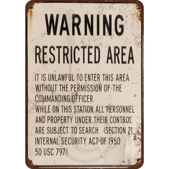 Warning Military Restricted Area Vintage Look Reproduction Metal Sign