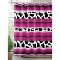thumbnail image 2 of Shower Curtains for Bathroom-36"x72", Mexico Cow Animal Black White Skin Texture Waterproof Bath Curtain Grommet Shower Curtain Set with Hooks, Rose Red Stripes Washable Bath Accessories, 2 of 6