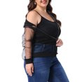 thumbnail image 4 of Agnes Orinda Women's Plus Size Sheer Jackets Long Sleeve Floral Lace Bomber Jacket 3X All Black, 4 of 6