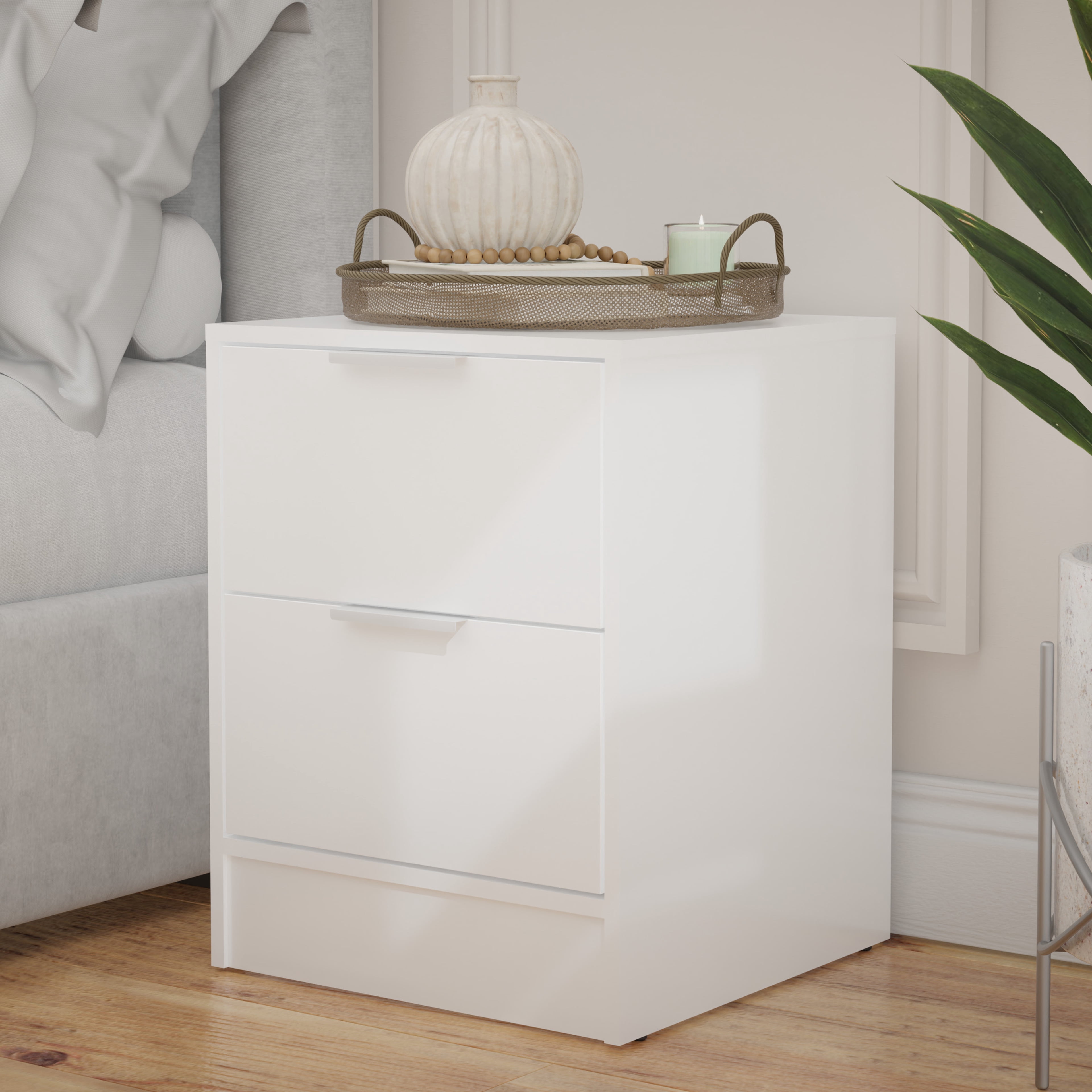 Kappesberg Ella 2-Piece Bedroom Set, Makeup Vanity and Nightstand with Drawers, White Finish - for Adults and Teens