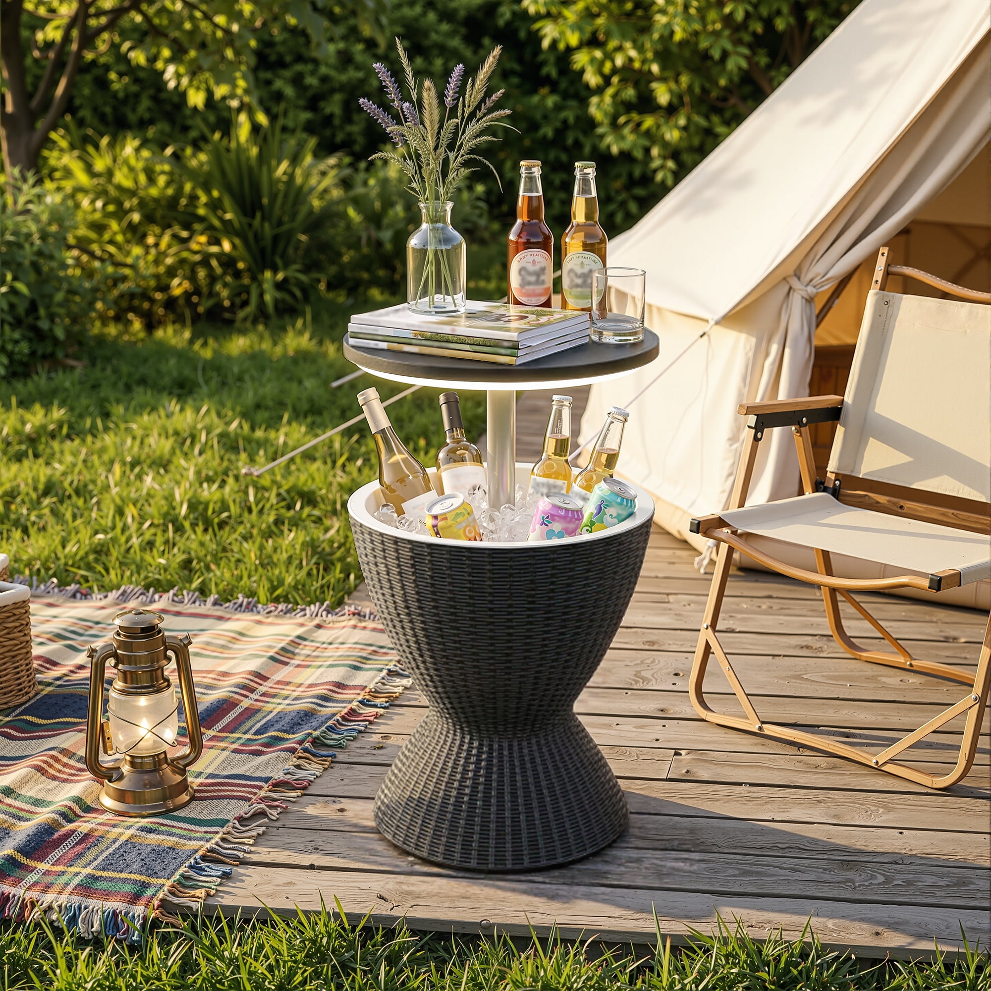 Fazzn  Outdoor Cooler Side Table - 3 in 1 - Designed for use as Outdoor Side Table, Patio Decor and Ice Chest.Black/Brown