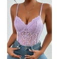 thumbnail image 3 of Floral Lace Sheer Mesh Corset Bodysuit Tops for Women V-Neck Spaghetti Strap Cami Tops Sleeveless Teddy Bustier Corset Top Romper Nightclub, 3 of 7