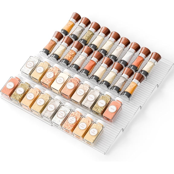 MY 8 Pack Adjustable Narrow Spice Rack for Drawer - Expandable From 9" to 17.7" - Acrylic Drawer Seasoning Organizer,Tiered Clear Spice Tray for Spices,Condiment,Nail Polish and Jar Organizatio