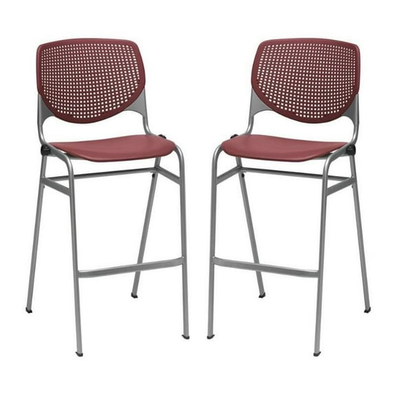 Home Square Plastic Stack Barstool in Burgundy Finish - Set of 2