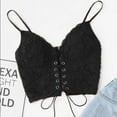 thumbnail image 2 of Fartey Women's Eyelet Lace Up Sleeveless Camisole Fashion Cute Strappy Bustier Bralette Crop Shirt Solid Color Basic Cami Corset Tank Tops Black S, 2 of 4