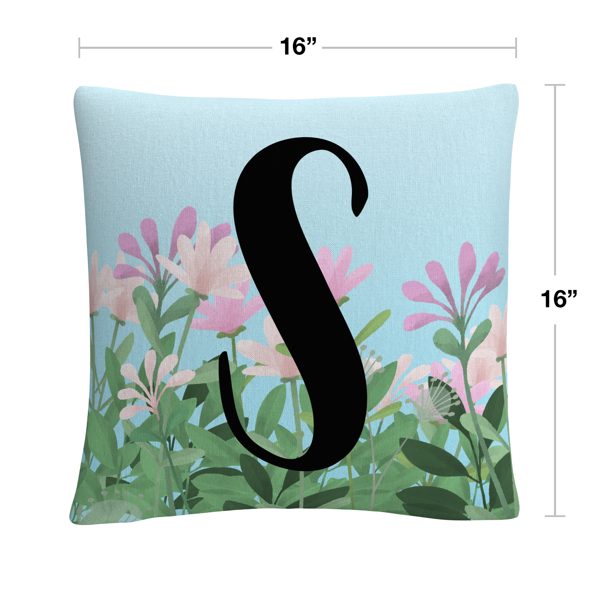 Pink Floral Garden Letter Illustration S By Abc 16 X 16 Decorative Throw Pillow