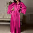 thumbnail image 3 of Summer Sleepwear Belt Women's Robe Sexy Bathrobes Lace Long Sleeve Satin Kimono Robe Loose Long Nightgown Lingeries Homewear, 3 of 4