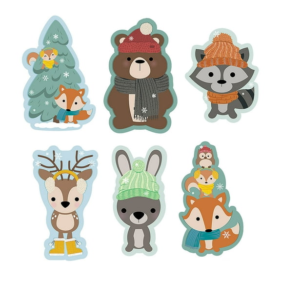 Fun Express 20 1/2" – 25" Winter Woodland Critters Cardstock Wall Cutouts - 6 Pieces