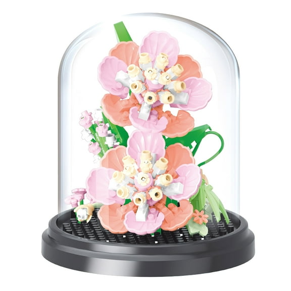 HI-REEKE Flower Mini Building Block Set Shell Everlasting Flower Bouquet Bonsai Kit Plastic Toy Pink