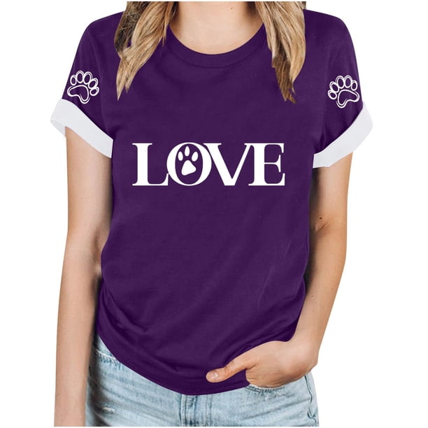 Tops Y Blusas de las Mujeres Estampadas Cuello Redondo Manga Corta, Poliéster Casual Top para Diario, Fiesta Y Todas las Estaciones