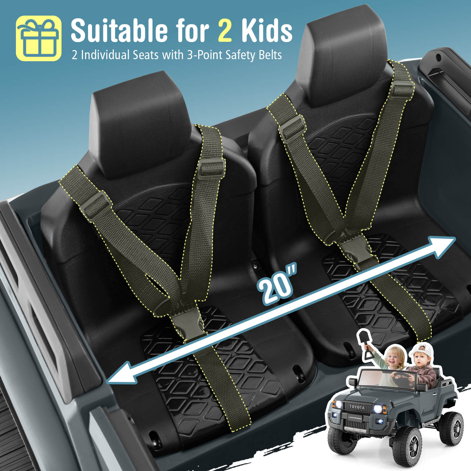 Costway 24V 2 Seater Ride on Car for Kids Licensed Toyota LC250 Ride on Truck with Remote Gray