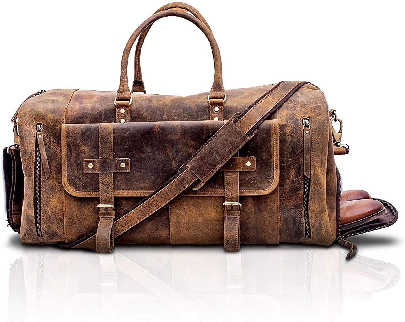 KomalC Leather Travel Duffel Bags for Men and Women Full Grain Leather Overnight Weekend Leather Bags Sports Gym Duffle Hunter