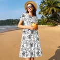 thumbnail image 4 of Picia Hand Drawn Snake Pattern Women's Short Sleeve Summer Dress Pleated Loose Swing Knee Length Short Sleeve Swing Dresses, 4 of 6