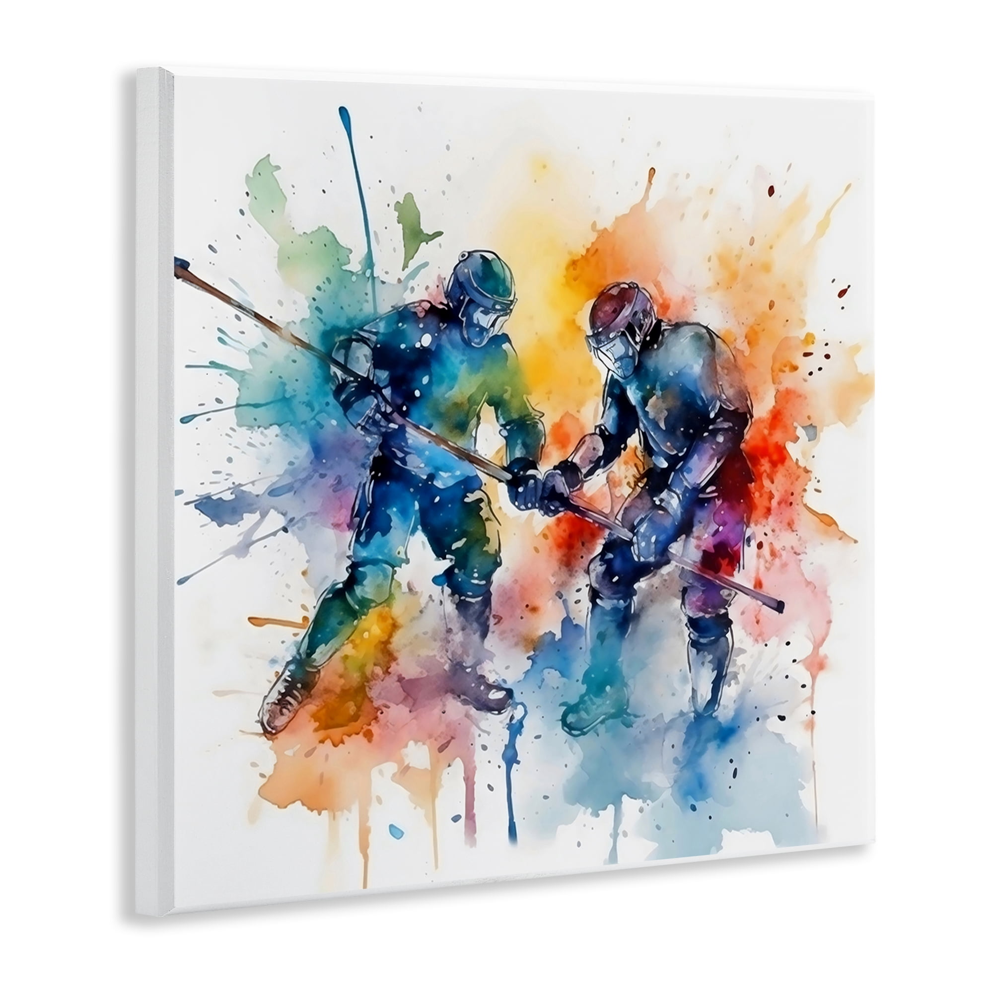 Stupell Industries Watercolor Hockey Faceoff Wall Plaque Art, design by Creative Studio