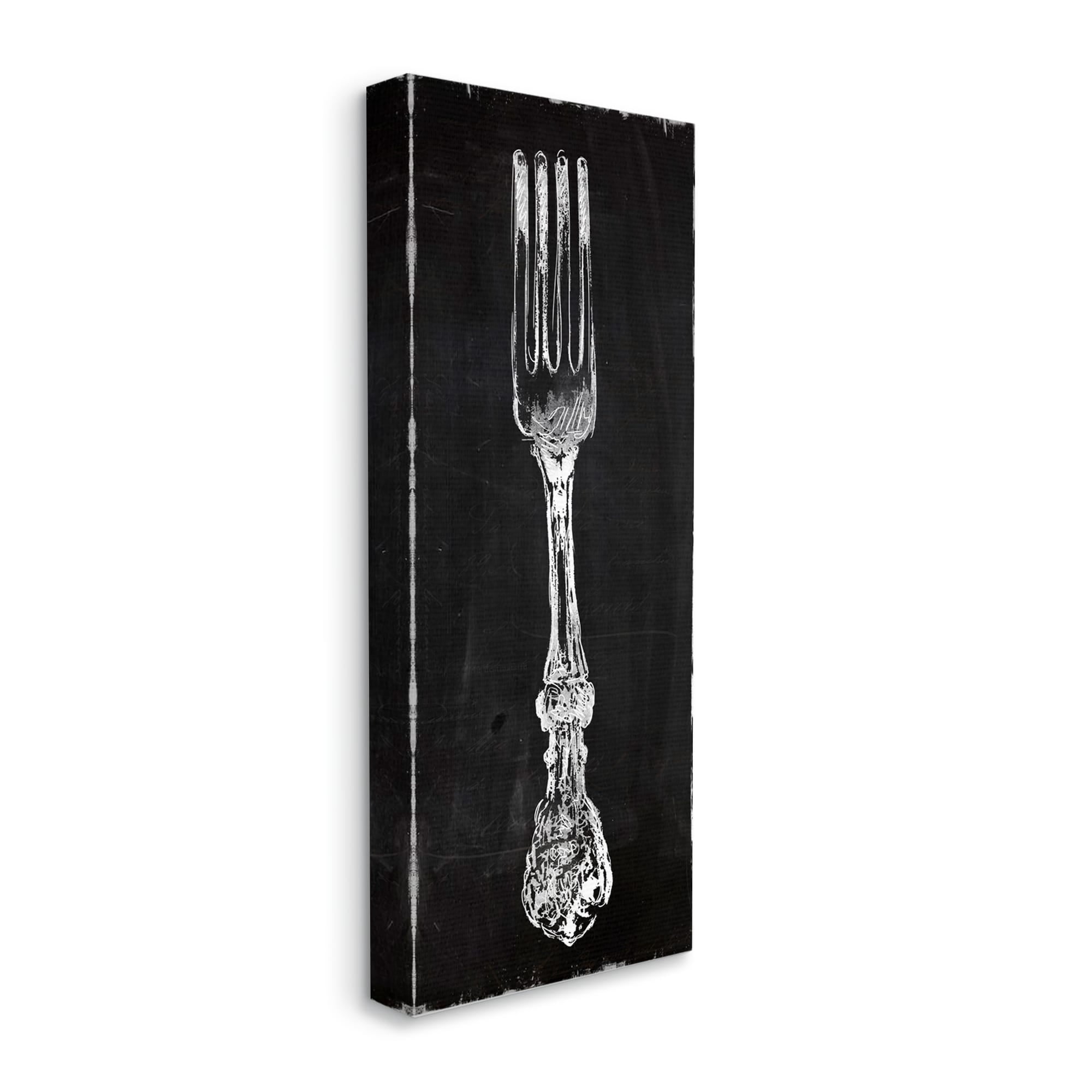 Stupell Industries Vintage Stenciled Fork Kitchen Cutlery Utensil Graphic Art Gallery Wrapped Canvas Print Wall Art, Design by Carol Robinson