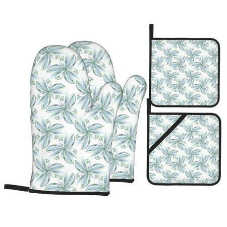 

Oven Mitts and Pot Holders 4 pcs Set floral abstract Heat Resistant Pot Holders Oven Mitts for kitchen Non-Slip Hanging Loop Oven Glove Potholders for Baking Cooking