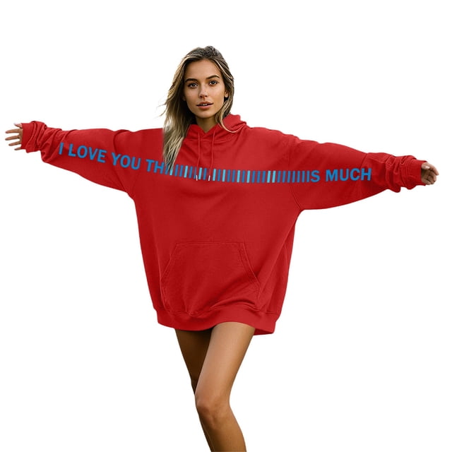 Chandail à Capuche Unisexe pour Couple, Design Câlin, Confortable, Sport, Tunique, Rouge TTTG
