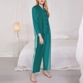 thumbnail image 3 of Pofeuu Teal Color Print Womens Pajamas Set Long Sleeve Sleepwear Button Down Nightwear Soft Pj Lounge Sets Button Down Pajamas Women-Small, 3 of 7