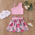 thumbnail image 4 of Cathalem Girls 2 Piece Skirt Set Outfit Spring Summer Clothes Peter Pan Collar Tops Ruffle Mini Skirts,Pink 100, 4 of 5