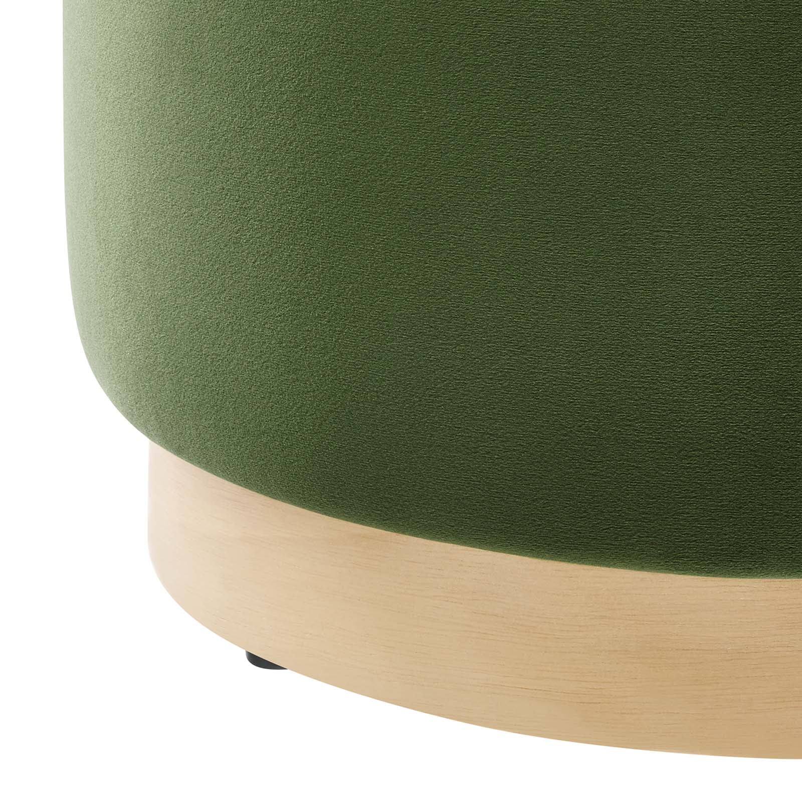 Tilden 16" Round Performance Velvet Upholstered Ottoman in Moss Green Natural