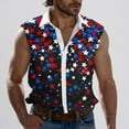 thumbnail image 2 of VBTAPA Men's Independence Day Tank Tops Summer Fashion American Flag Print Lapel Button Down Sleeveless Shirts Sales of the Day Multicolor S, 2 of 6