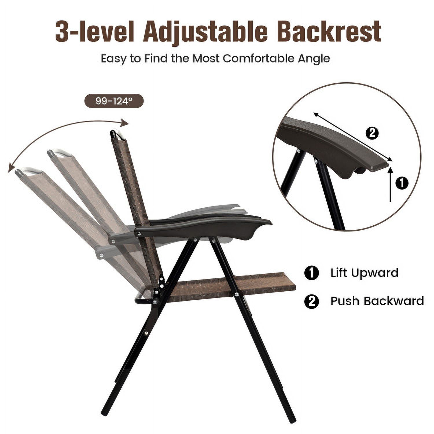 Aimee Lii 4 Pieces Folding Dining Chairs with Steel Armrests and Sling Back, Outdoor Patio Set Aimee Lii 4 Pieces Folding Dining Chairs with Steel Armrests and Sling Back, Outdoor Patio Set
