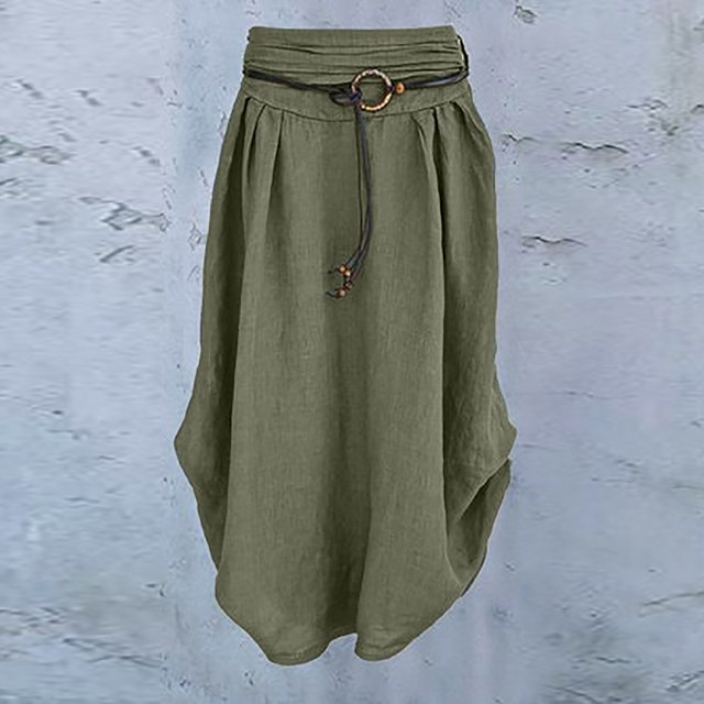 ICHUANYI Clearance Women's Fashion Casual Solid Loose Sashes Mid-Calf Women's Skirt(Army Green, XL) ICHUANYI WER2023080706703