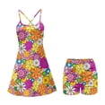 thumbnail image 4 of Garronmavis Womens Gym Dress Size M 2 Piece Set Sleeveless Tennis Dress Built in Shorts Scoop Neck Mini Golf Dresses Floral Print Outfits, Colorful Hippie Flower, 4 of 7