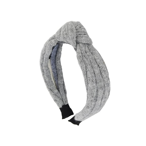 Motique Accessories Soft Textured Knitted Headband Turban Knot Headband - Light Gray