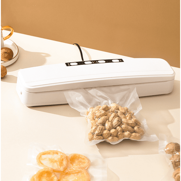 Máquina de envasado al vacío para alimentos, sellador al vacío con cortador integrado para alimentos húmedos y secos, incluye bolsas enrollables al vacío