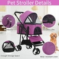 thumbnail image 3 of Dkeli 4 Wheels Dog Stroller Folding Pet Stroller Cat Stroller for Medium Dogs with Detachable Carrier, Purple, 3 of 8