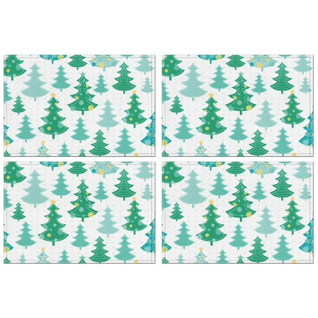 Merry Christmas Green Tree Linen Placemats 4PCS Heat-resistant Placemats 12 X 18 Inch Seasonal Farmhouse Holiday Rustic Decoration for Kitchen Dining Table,Kitchen Table Mats