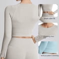 thumbnail image 4 of Top de yoga de secado rápido de manga larga con rosca de talla grande, ropa deportiva ajustada para yoga, ropa de fitness para mujer de color sólido para el ombligo, 4 of 4