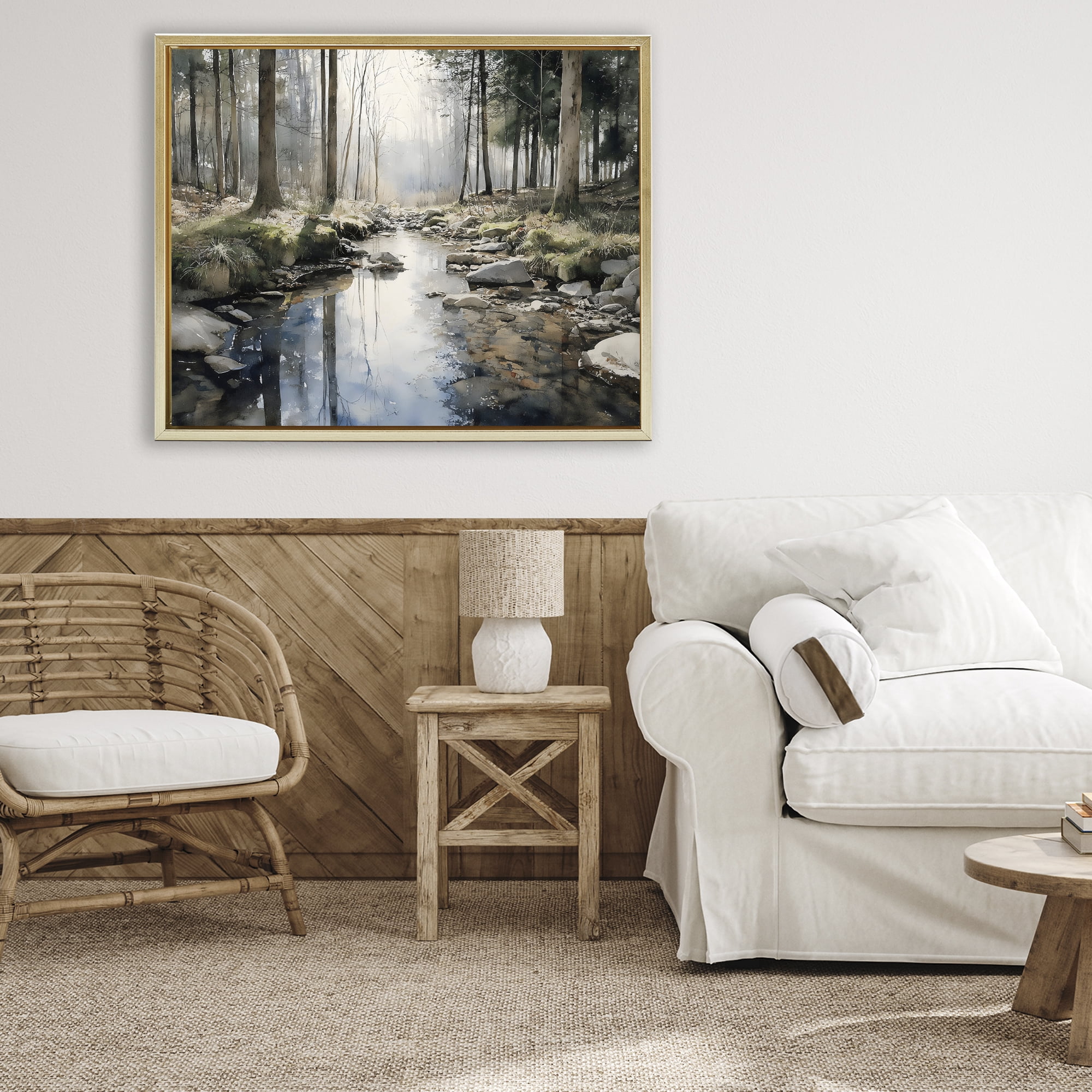 Stupell Industries Rock Creek in Morning Mist Gold Framed Floater Canvas Wall Art, design by Franklyn Gregory