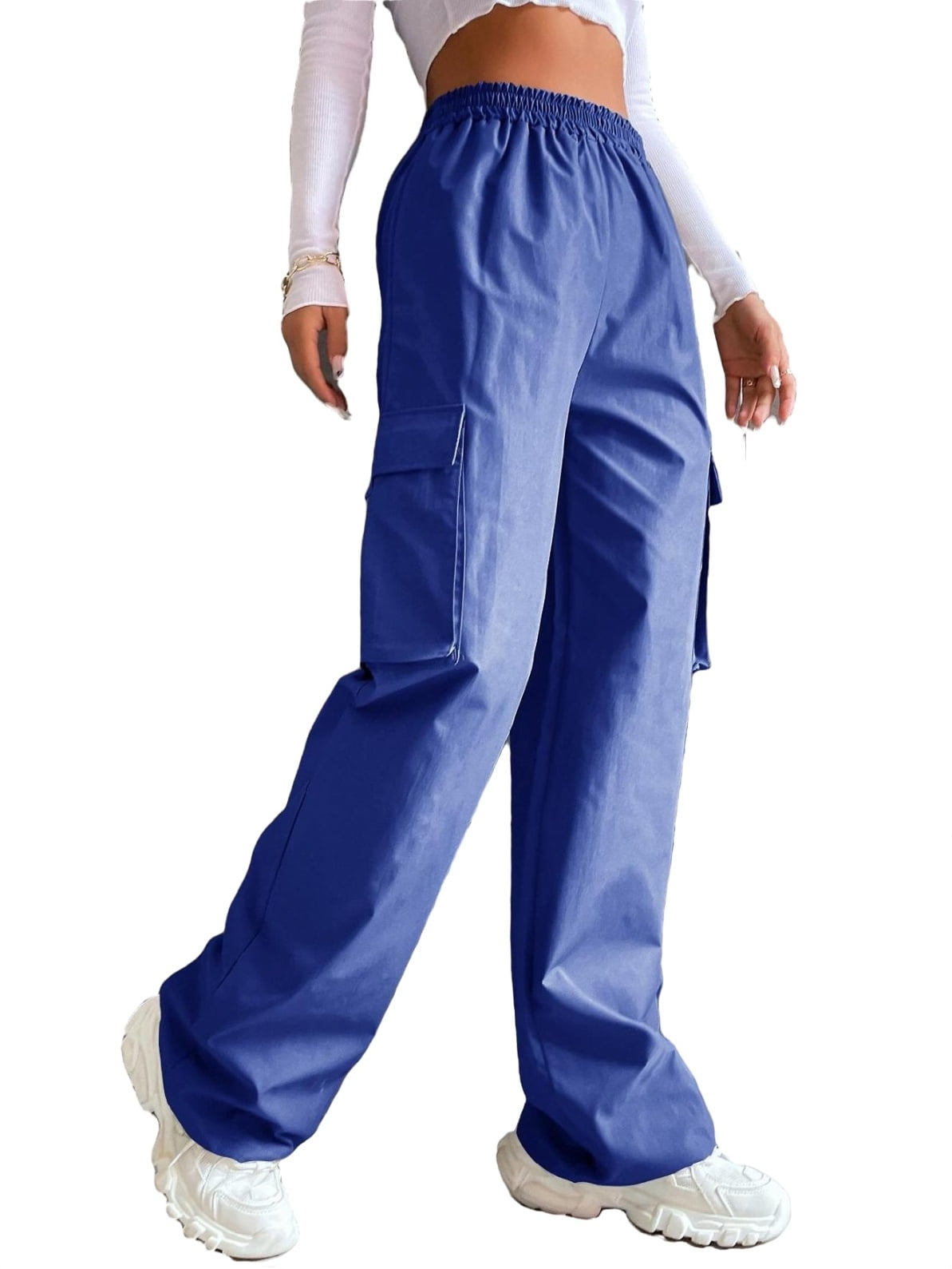 Womens Cargo Pants Pants Casual Pocket High Waist Royal Blue M ...