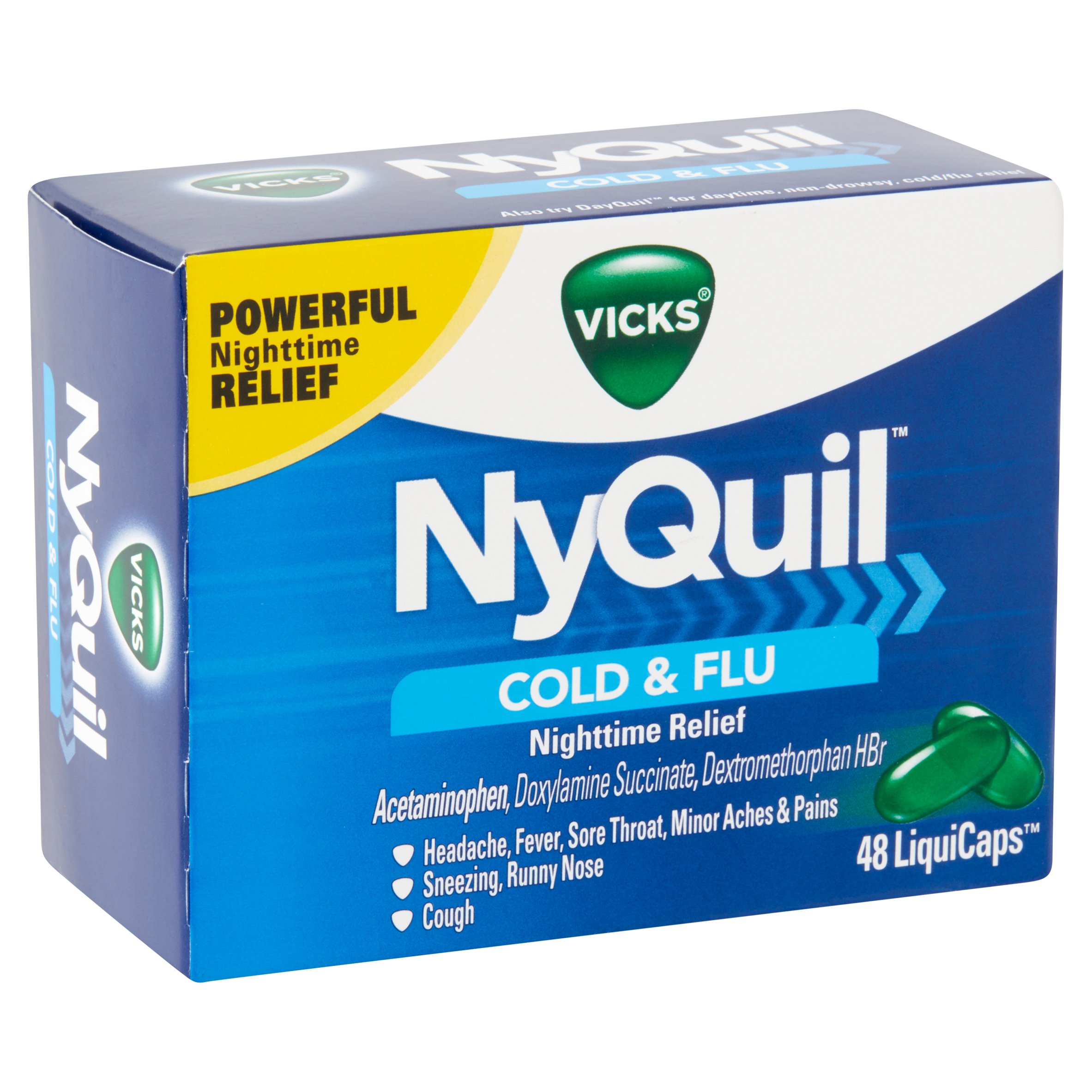 Vicks NyQuil Cold & Flu Nighttime Relief LiquiCaps, 48 count - image 2 of 4