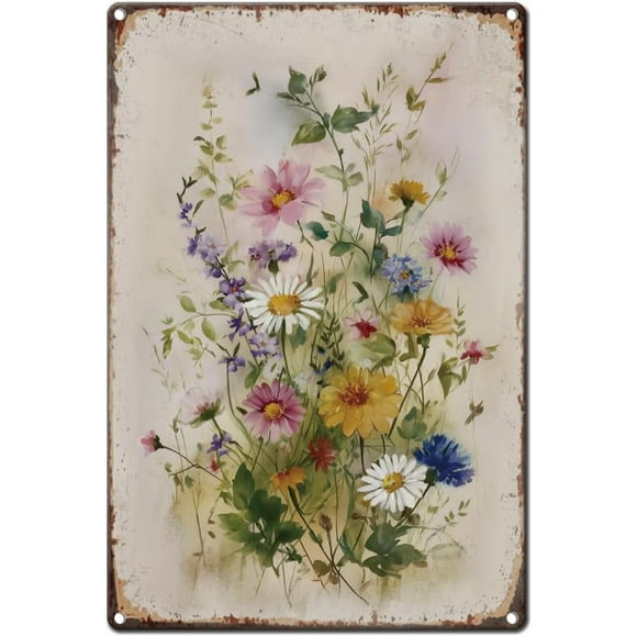 Vintage Flower Metal Tin Sign 0.79×1.18inch Retro Wild Flowers Sign Rusty Look Farmhouse Collecting Daisy Poster for Room Garden Yard Home Balcony Shop Wall Decoration