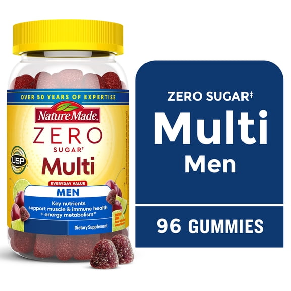 Nature Made Zero Sugar Men's Multivitamin Gummies, Sugar Free Gummies, 96 Count