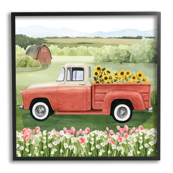 Stupell Industries Country Farm Truck Sunflower Bunches Blooming Meadow Painting Black Framed Art Print Wall Art, Design by Grace Popp