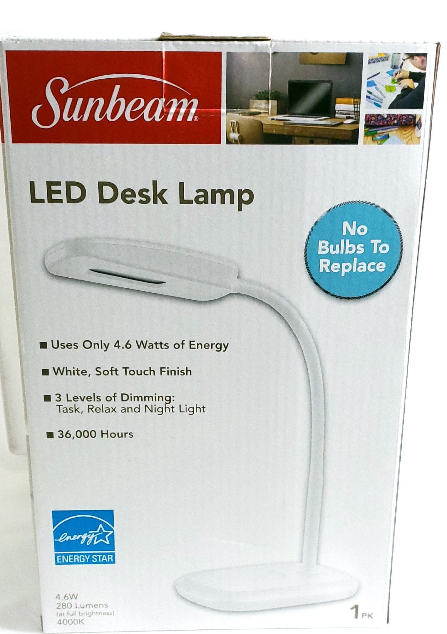 new sunbeam flexible neck led desk lamp adjustable light energy star black