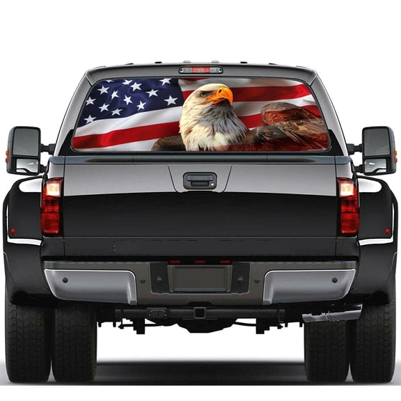 American Flag Rear Window Decal for Trucks & SUVs, 54x14 Inch Perforated Vinyl Back Window Graphic Sticker