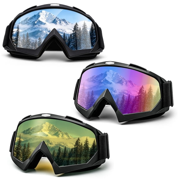 Hengguang 3 Pack Ski Goggles for Men Women, Snowboard Goggles for Adults Youth, Dirt Bike ATV Motorcycle Goggles, Multi-Purpose Sports Goggles for Mountaineering Bungee Jumping