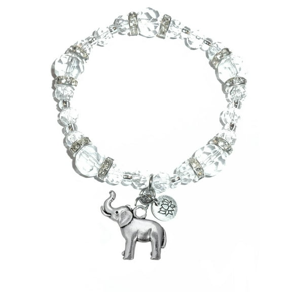 Hidden Hollow Beads - Elephant Charm Bracelet - Crystal Stretch