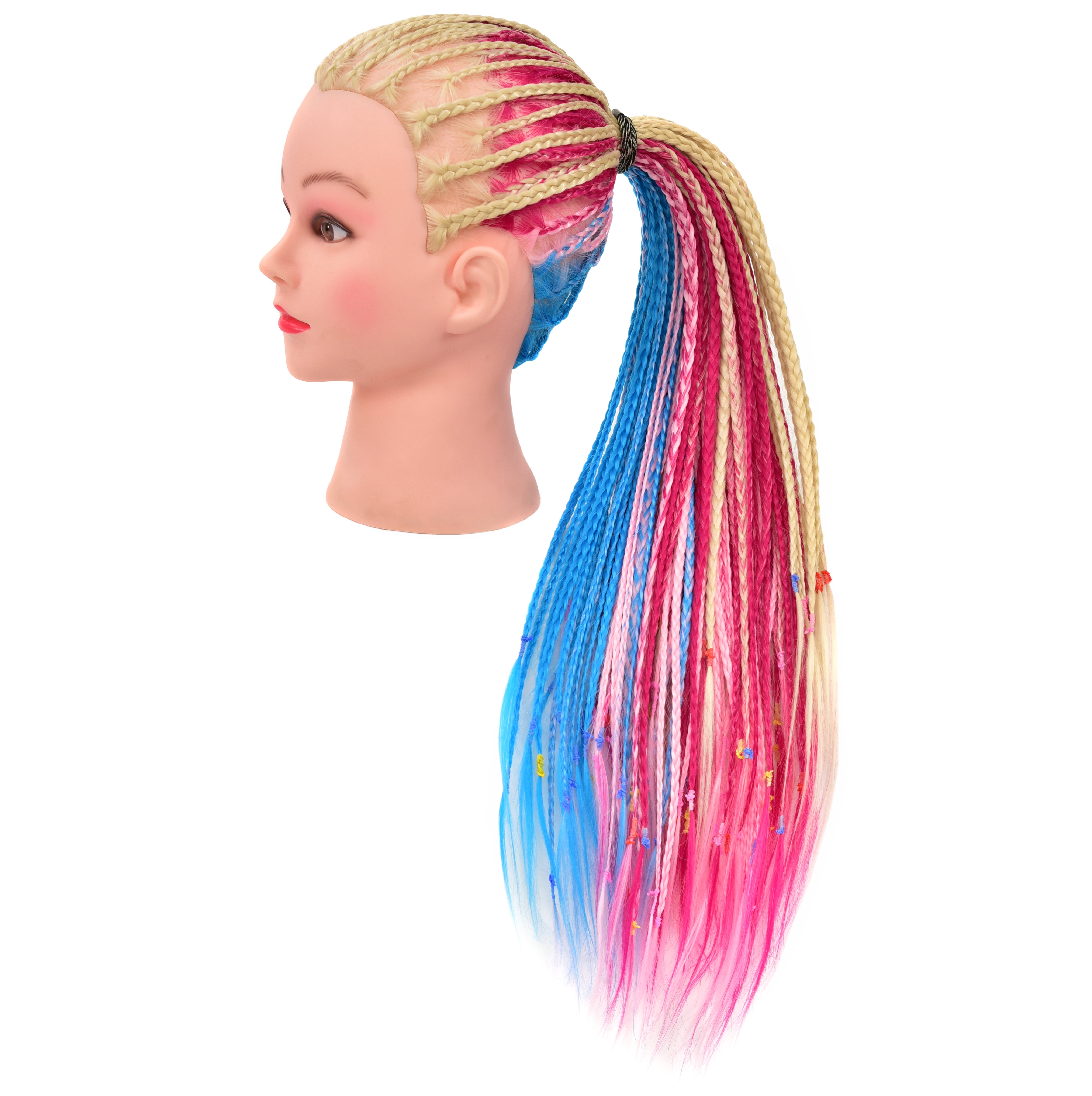 RYHAIR 35 inches Multicolor Long Synthetic Hair Mannequin Head for Practice Braiding Styling Updos Cosmetology Barber Training Display with Stand