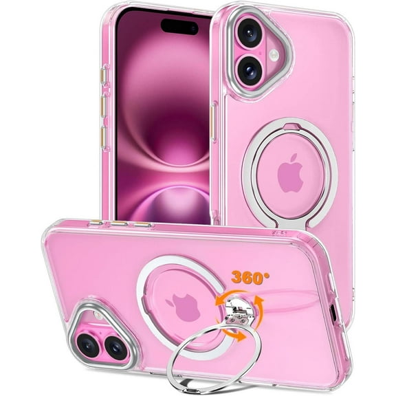 for iPhone 16 Plus Case, Dual 360° Spin Magnetic Stand& Magnetic Ring, Compatible with Magsafe, Shockproof Translucent Matte Hard Back Cover for iPhone 16 Plus 6.7" Clear