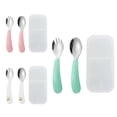 thumbnail image 1 of Utensilios para niños pequeños, 3 tenedores y 3 cucharas, acero inoxidable y silicona de grado alimenticio, mangos gruesos de fácil agarre, longitud para nuevos autoalimentadores, 1 of 7