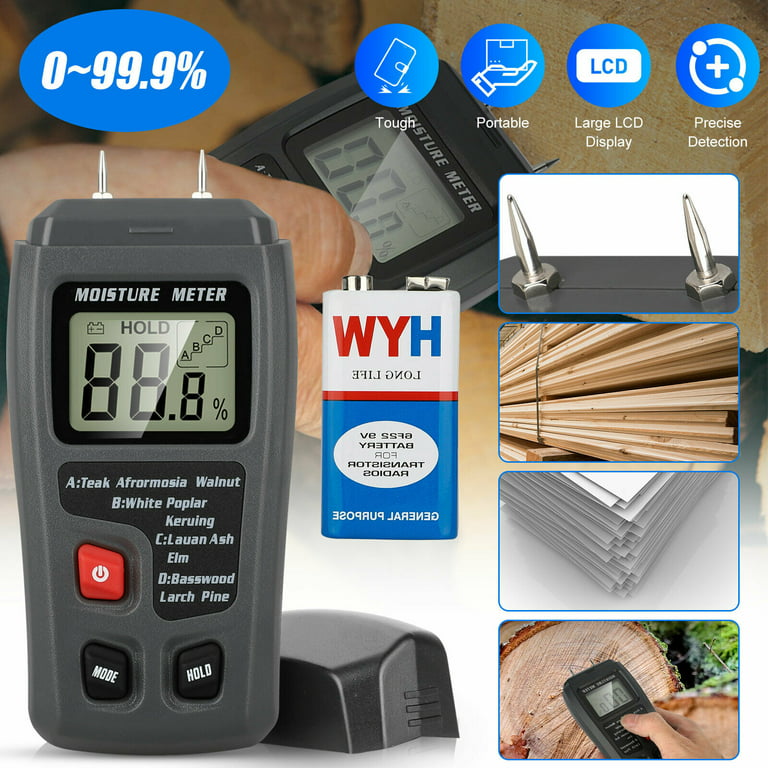 ALING 0-99.9% LCD Digital Wood Moisture Meter Detector Tester Humidity Test  Hygrometer, Handheld Moisture Tester For Firewood Paper Humidity Measuring  