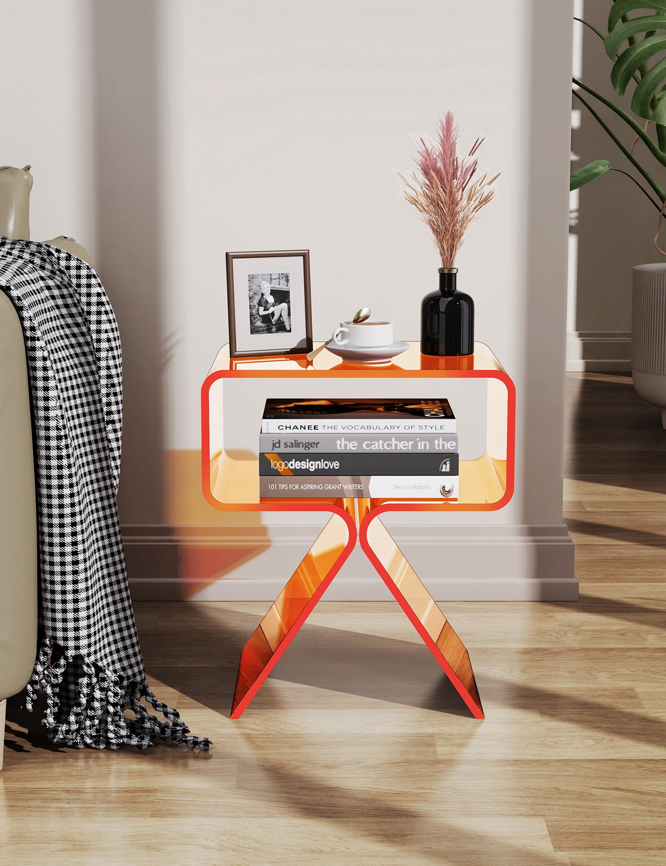 Solaround Acrylic Side Table Nightstand, 15.4''L x 11.8''W x 17.7''H, Orange